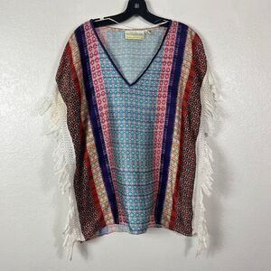 Wanderlujo multicolor cover up top fringe side size medium